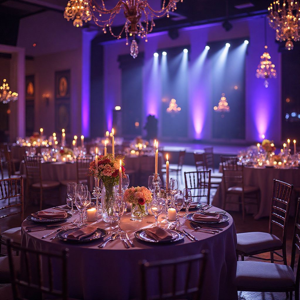 Elegant party setup with beautiful decorations and lighting