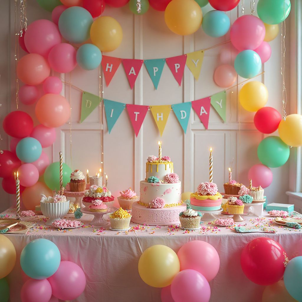 Birthday party celebration with colorful decorations and festive atmosphere